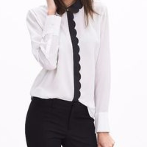 Banana Republic Tops - Banana Republic Scalloped White Silk Blouse